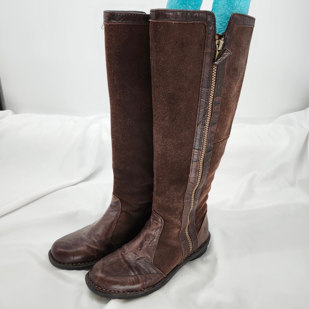 Clarks Womens Brown Suede Leather Knee High Boots 7M Equestrian 17" Side Zip